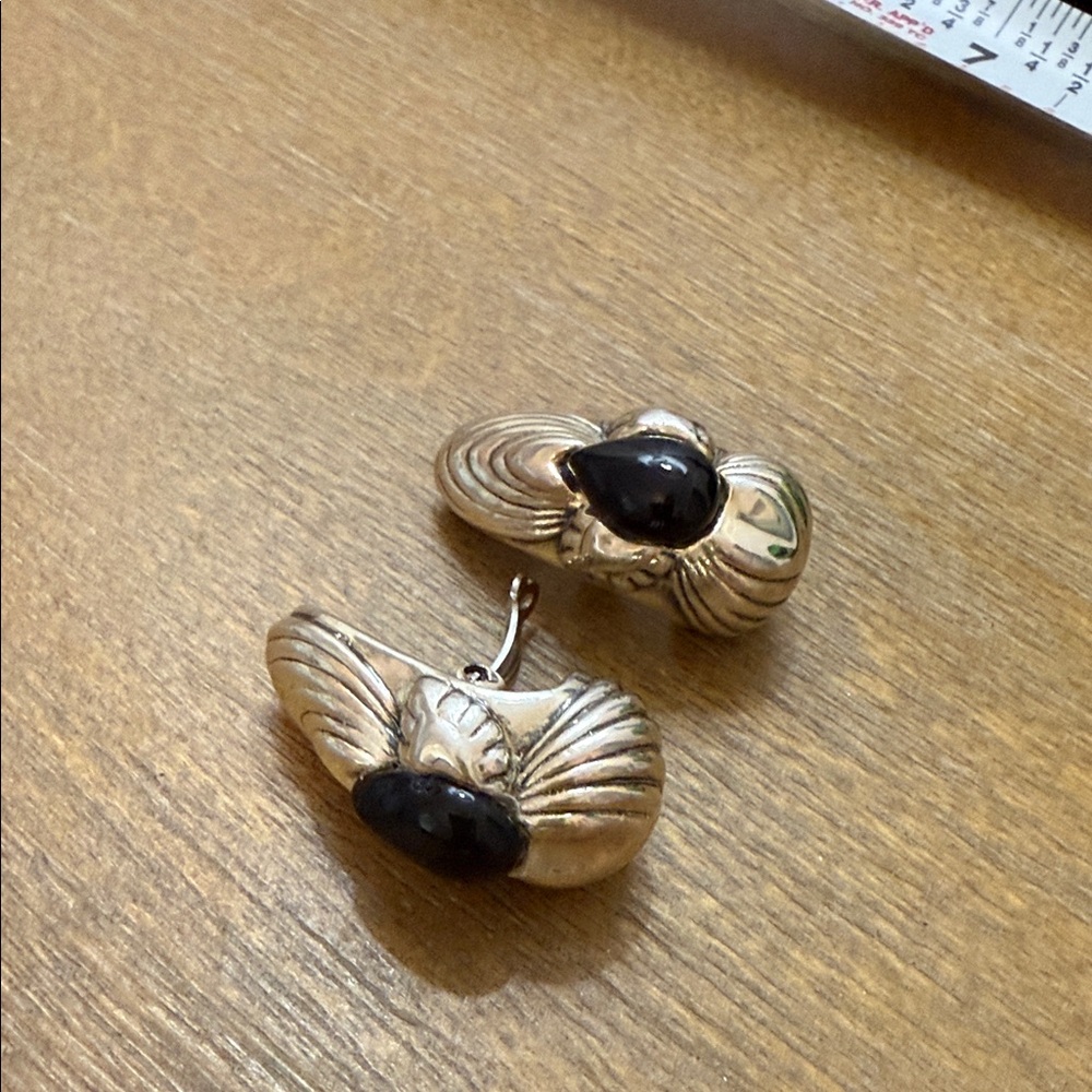 Vintage Simon Sebbag Sterling Silver and Black onyx clip on Earrings